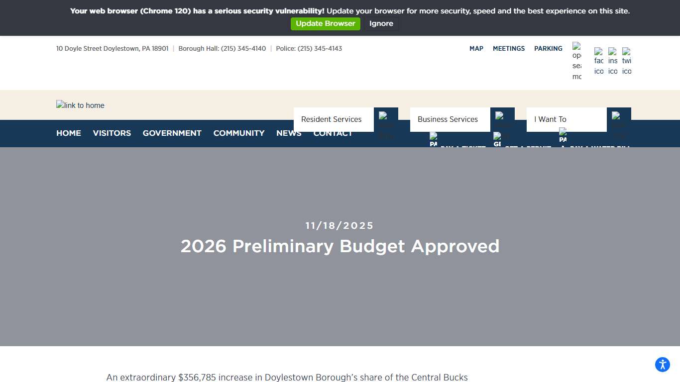 2026 Preliminary Budget Approved | The Borough of Doylestown